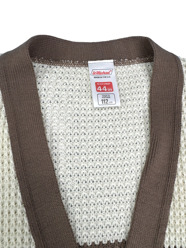 St Michael Brown and Beige Knit Cardigan - M - Think Vintage