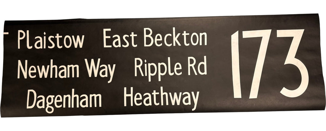 Vintage "173-Plaistow/East Beck/Newham..." Bus Destination Roll 'Sections' (L) - Think Vintage