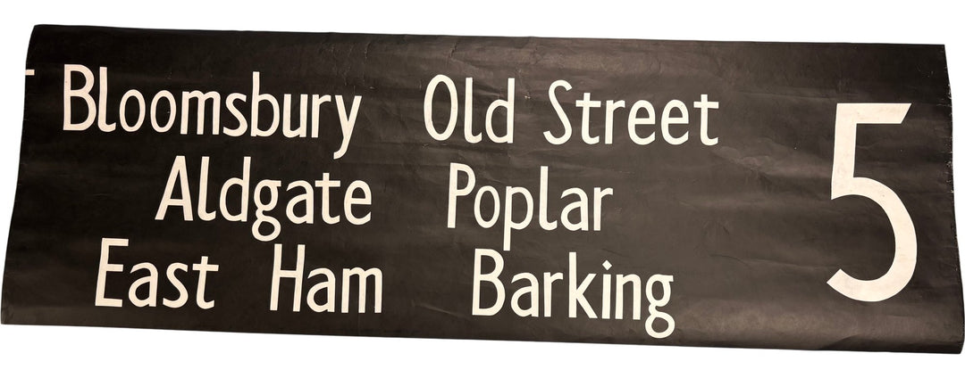 Vintage "5-Bloomsbury/Old St/Aldgate..." Bus Destination Roll 'Sections' (L) - Think Vintage