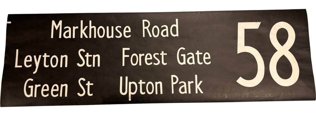 Vintage "58-Markhouse/Leyton/Forest Gate..." Bus Destination Roll 'Sections' (L) - Think Vintage