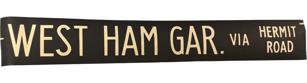 Vintage "West Ham Garage Via Hermit Road" Bus Destination Roll 'Section' (L) - Think Vintage