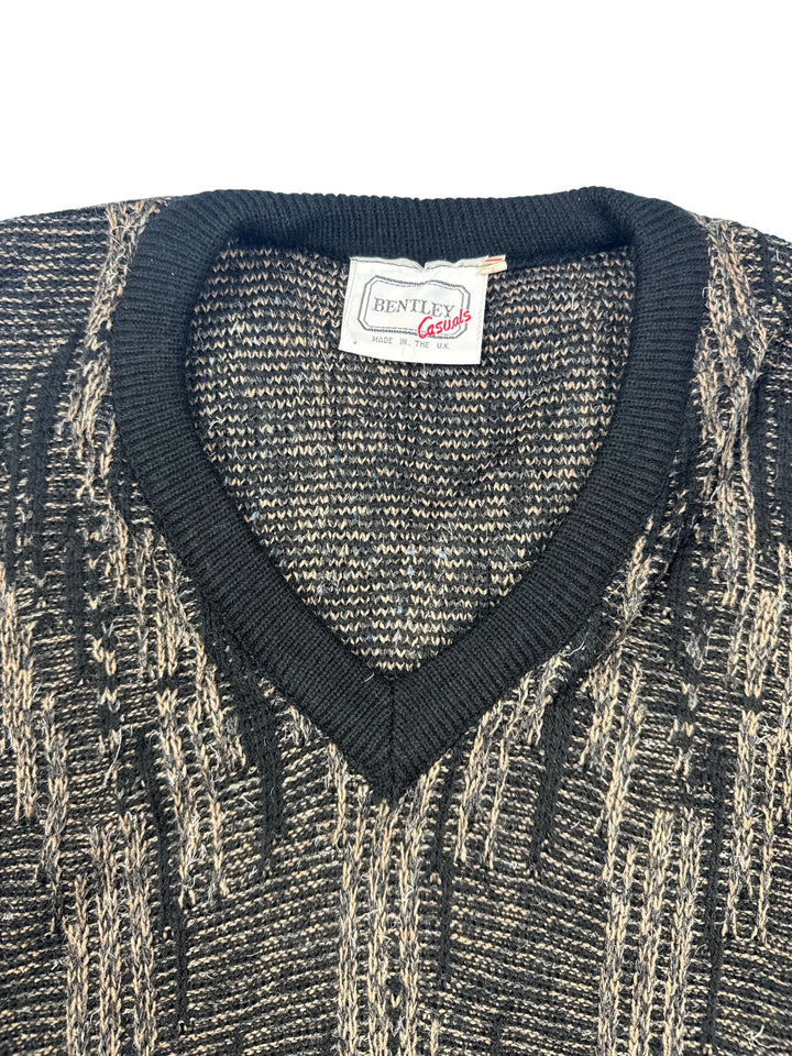Bentley Casuals Black V-Neck Sweater - L - Think Vintage