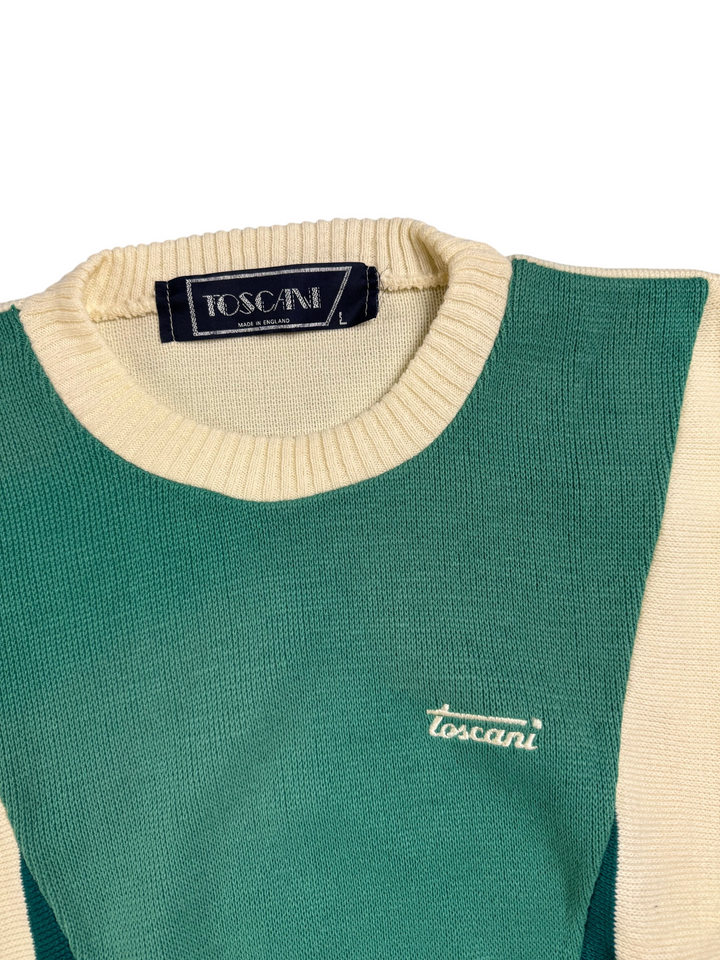 Toscani Green Beige Chevron Sweater XL - Think Vintage