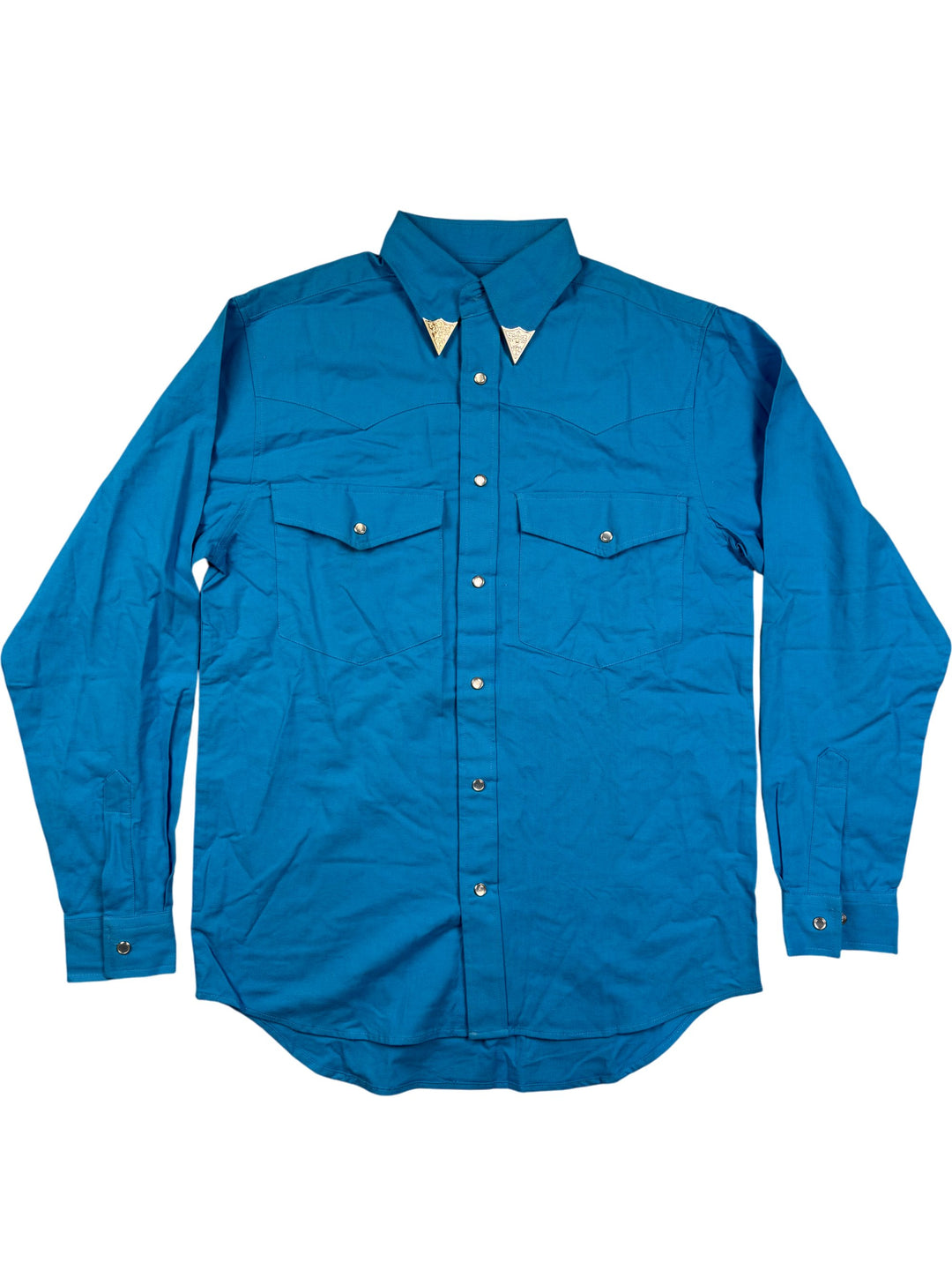 Blue Western Style Long Sleeved Shirt - M - Think Vintage