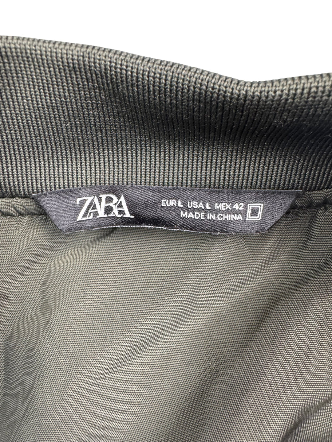 Zara Olive Green Bomber Jacket - L - Think Vintage