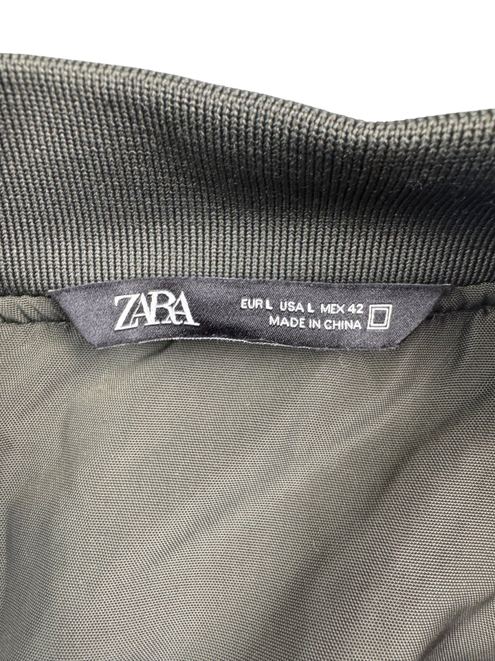 Zara Olive Green Bomber Jacket - L - Think Vintage