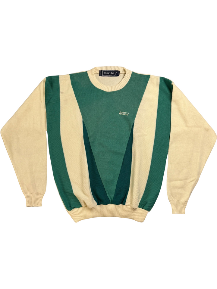 Toscani Green Beige Chevron Sweater XL - Think Vintage