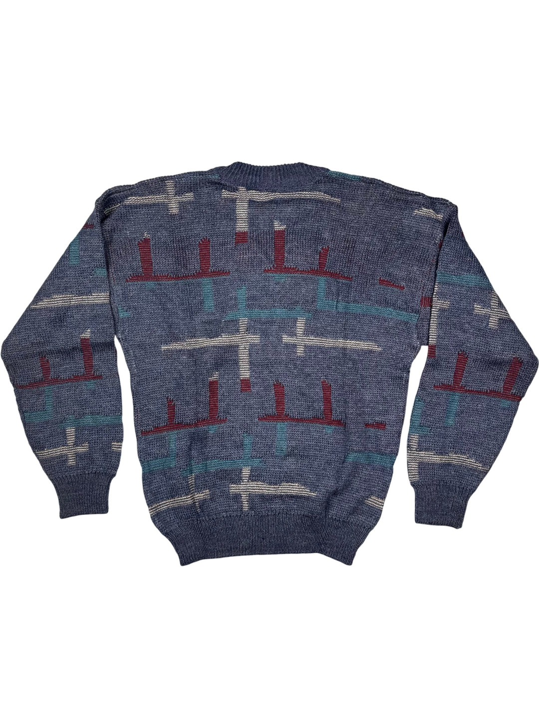 1980s Bentley V-Neck Patterned Sweater - M - Think Vintage