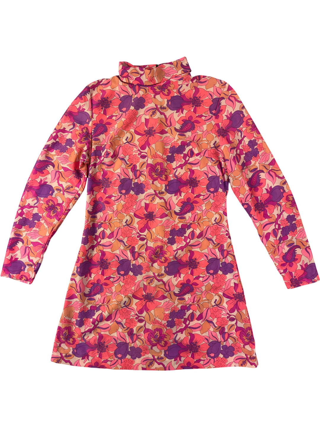 1970s Floral Nylon Mini Dress - M - Think Vintage