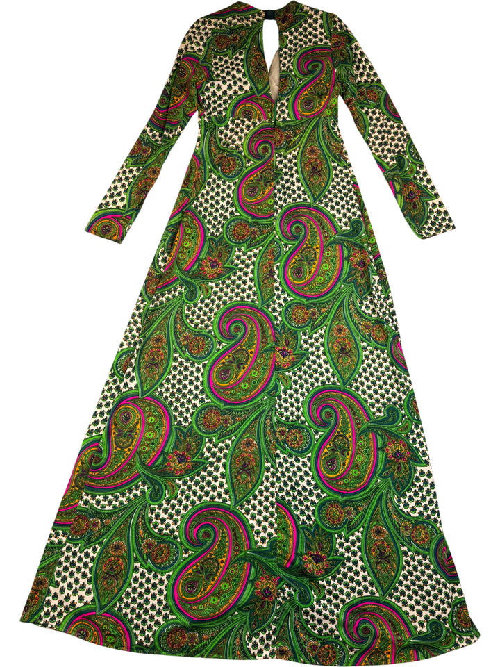 1970s Jack Hartley Long Paisley Dress - XS - Think Vintage