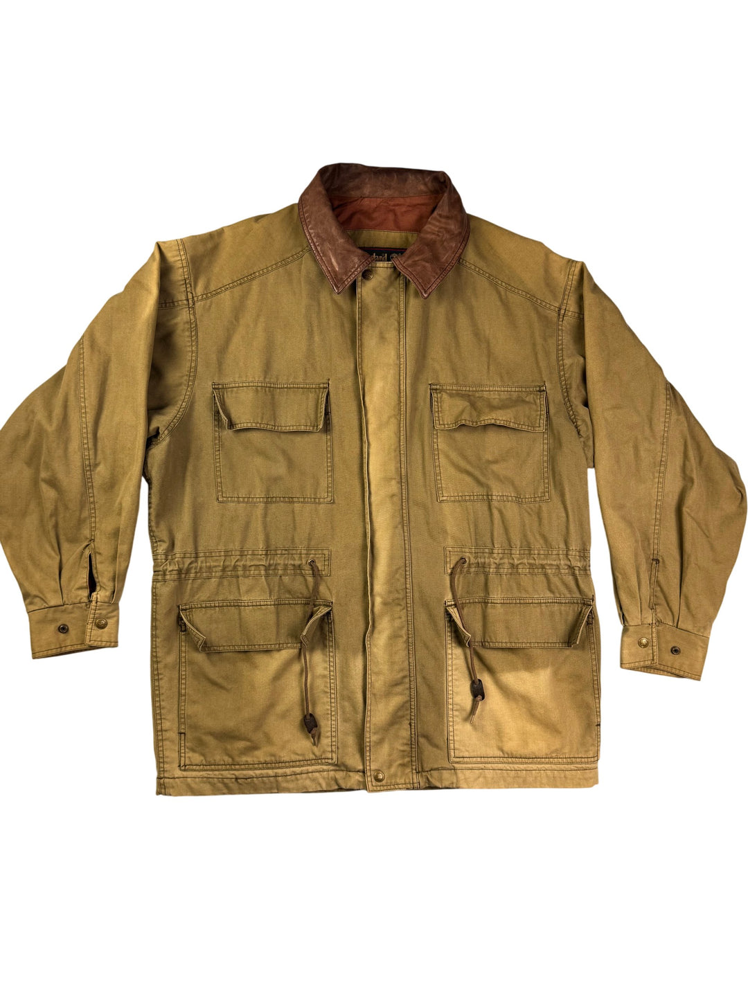 Timberland Weathergear Cotton Jacket with Leather Trim - L - Think Vintage