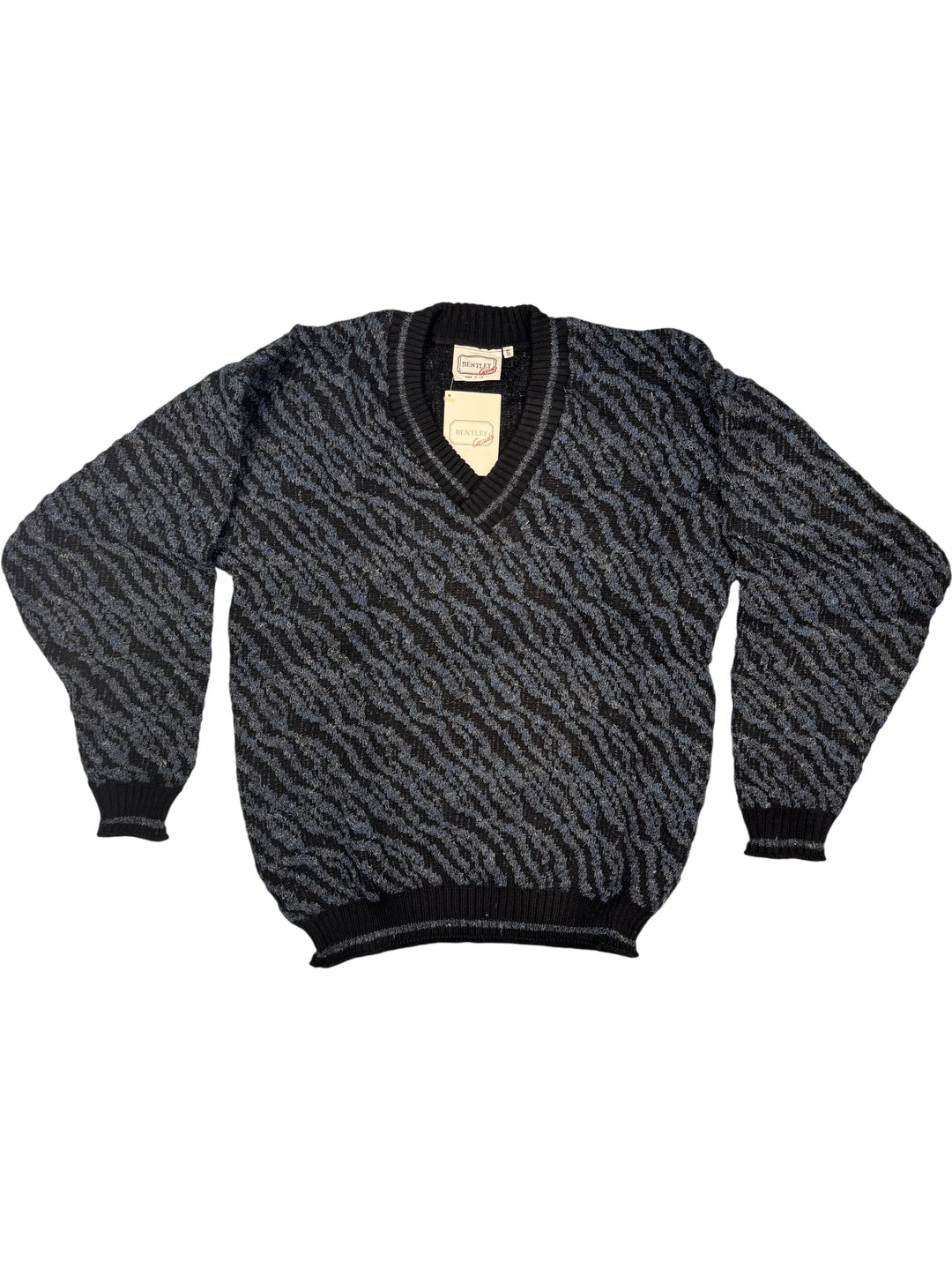 Bentley Casuals V-Neck Patterned Sweater - L - Think Vintage