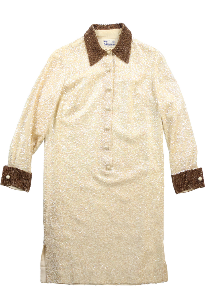 Regalia Shirt Dress with Sequined Design - S - Think Vintage