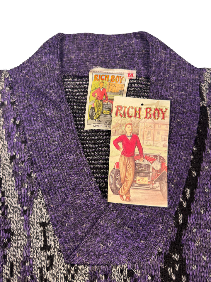Rich Boy Purple Geometric Knit Sweater - M - Think Vintage
