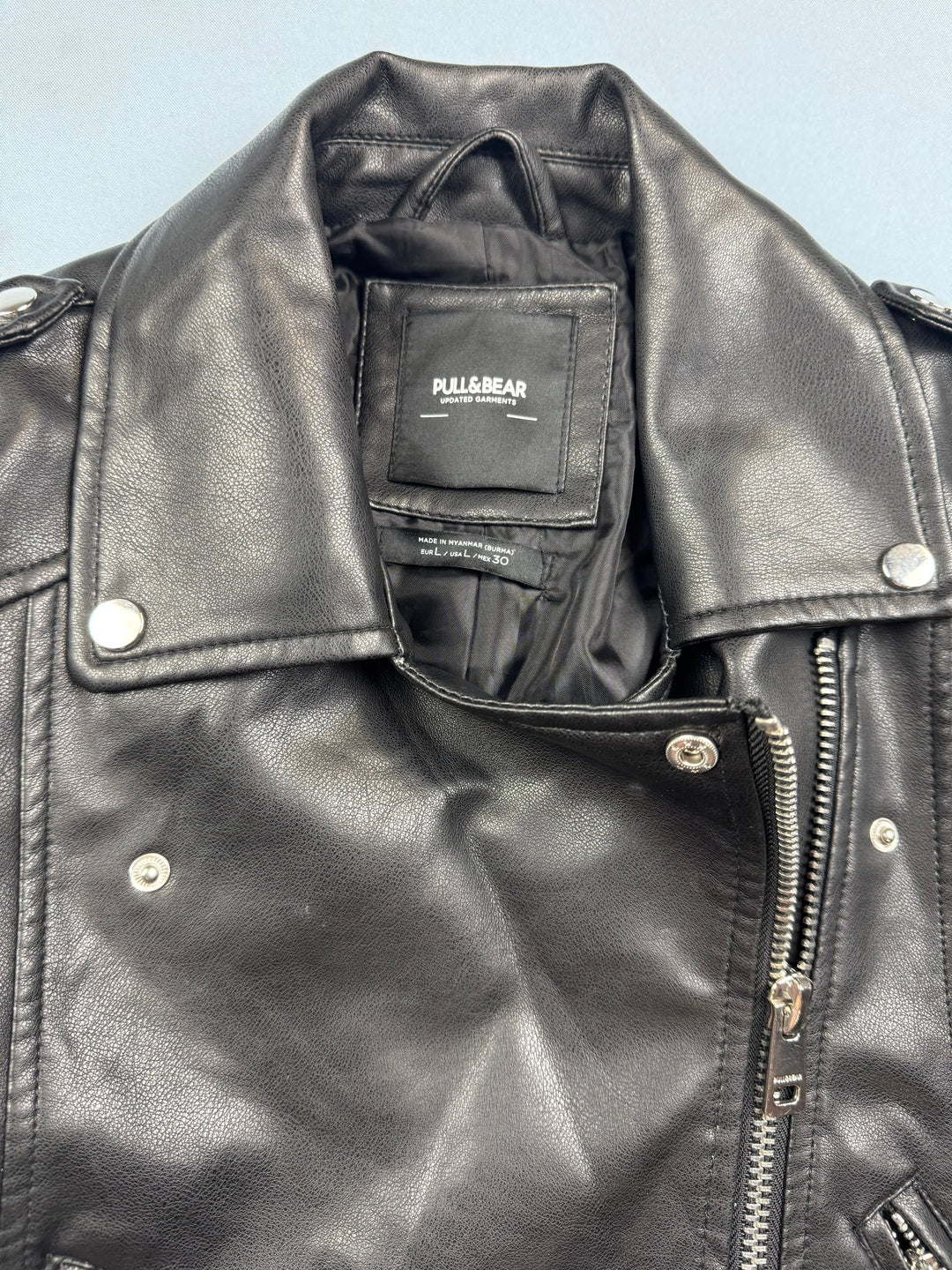 Pull & Bear Black Leather Jacket - S - Think Vintage