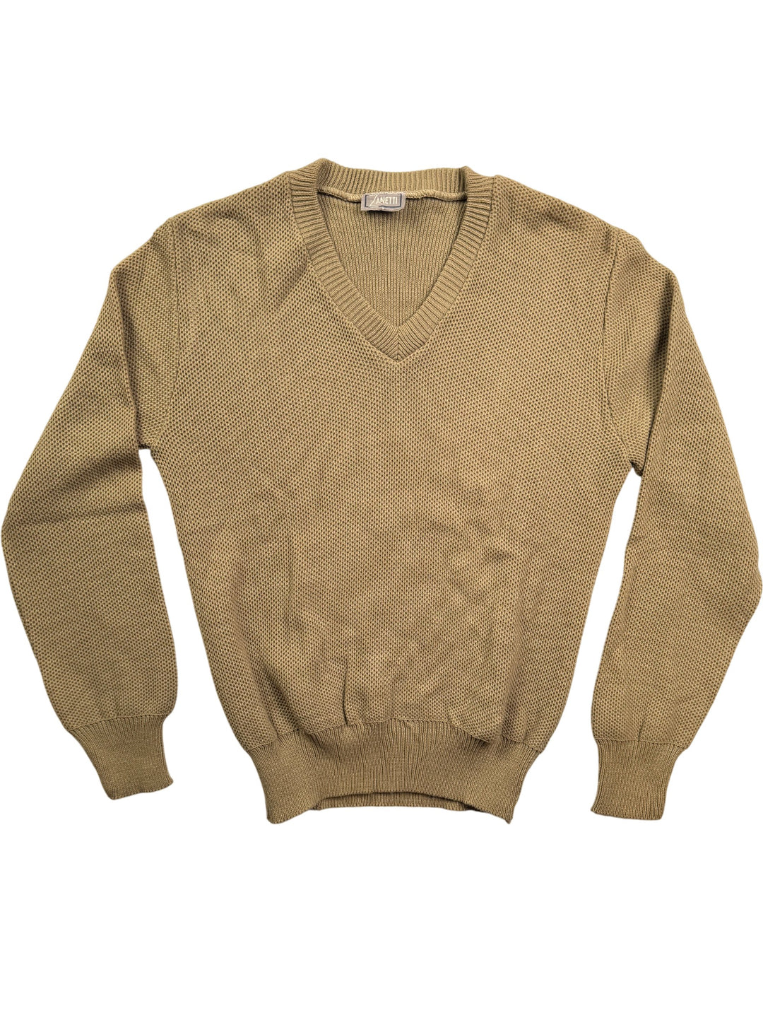 Zanetti V-Neck Knit Sweater Beige - S - Think Vintage