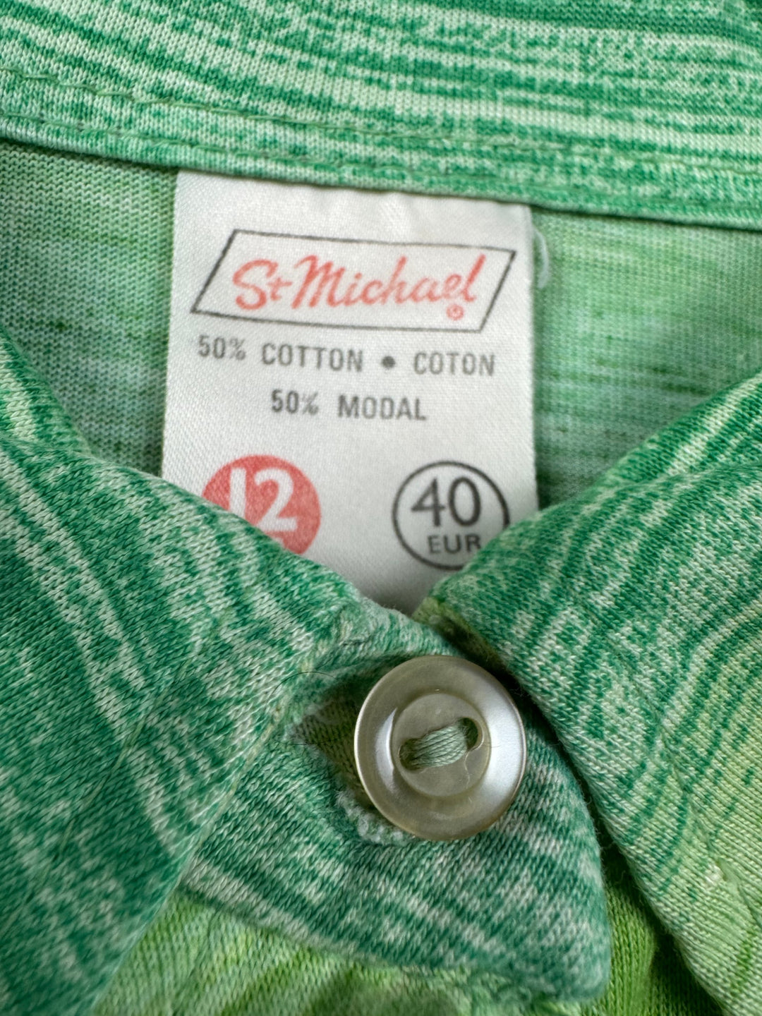 St Michael Green Striped Long Sleeved Shirt - Think Vintage