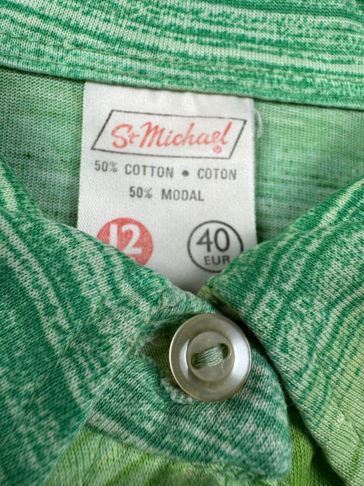 St Michael Green Striped Long Sleeved Shirt - Think Vintage