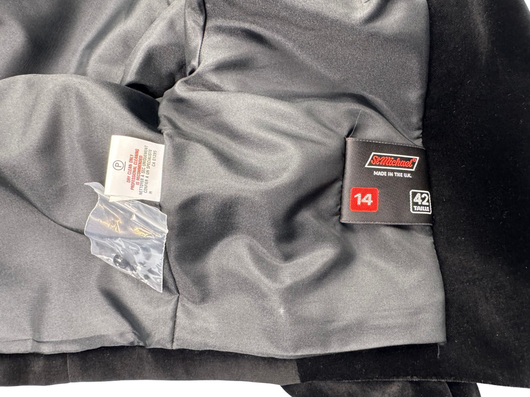 St Michael Black Velvet Blazer - S - Think Vintage