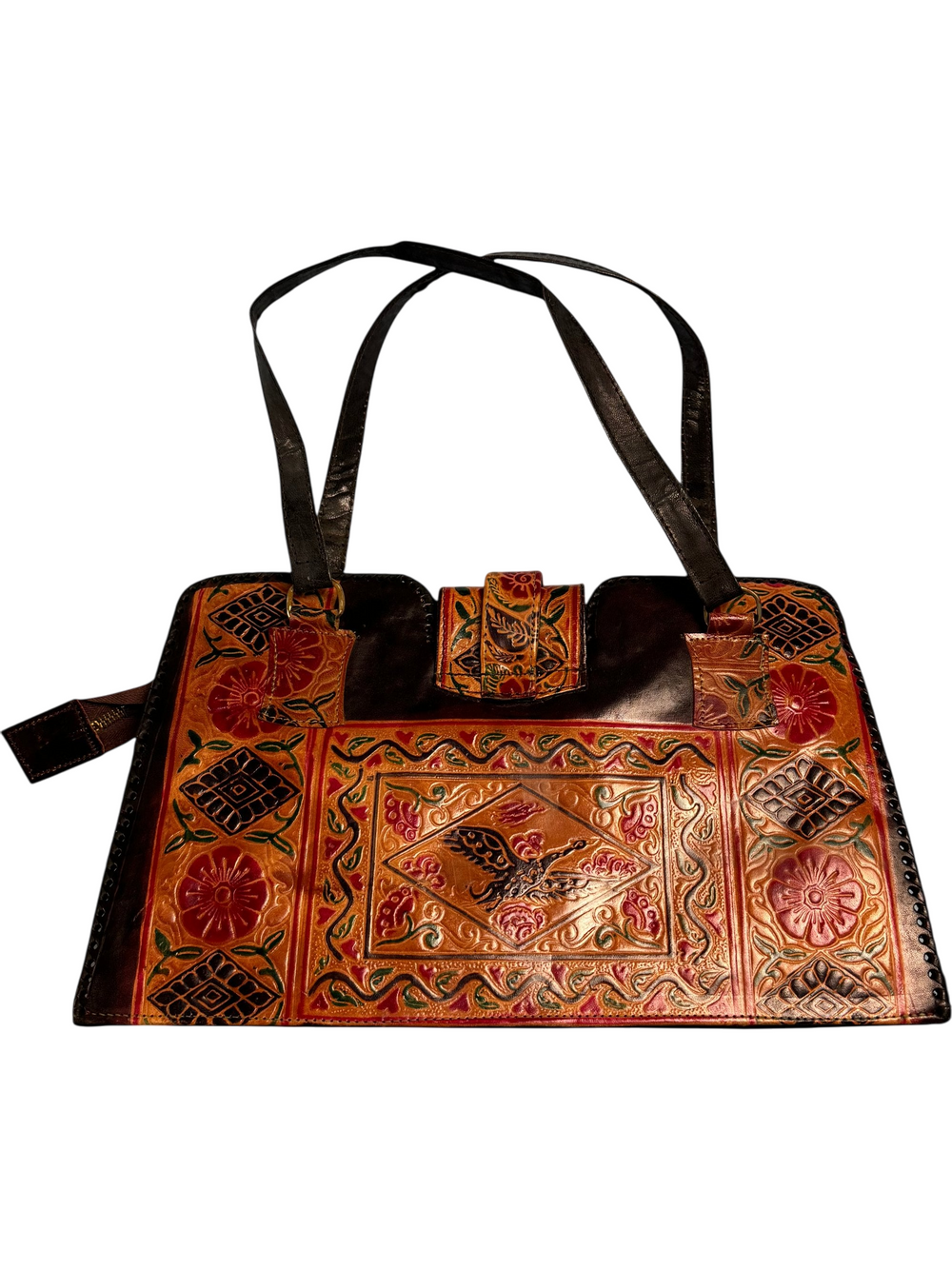 1970's Floral Embossed Leather Handbag - Think Vintage