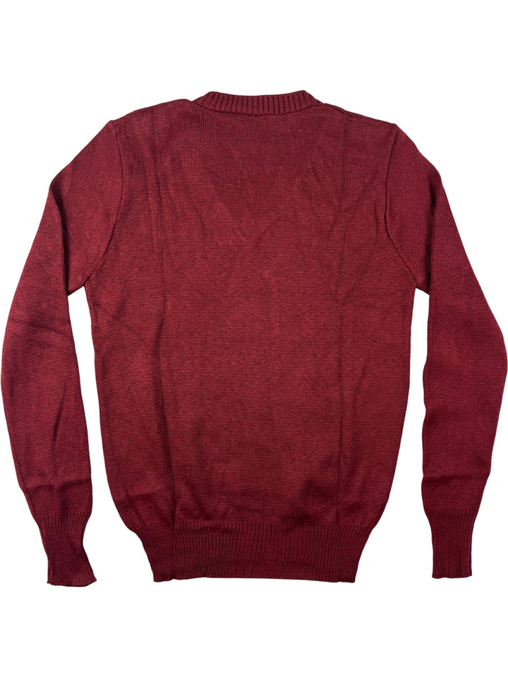 Lion Emblem V-Neck Burgundy Sweater - M - Think Vintage