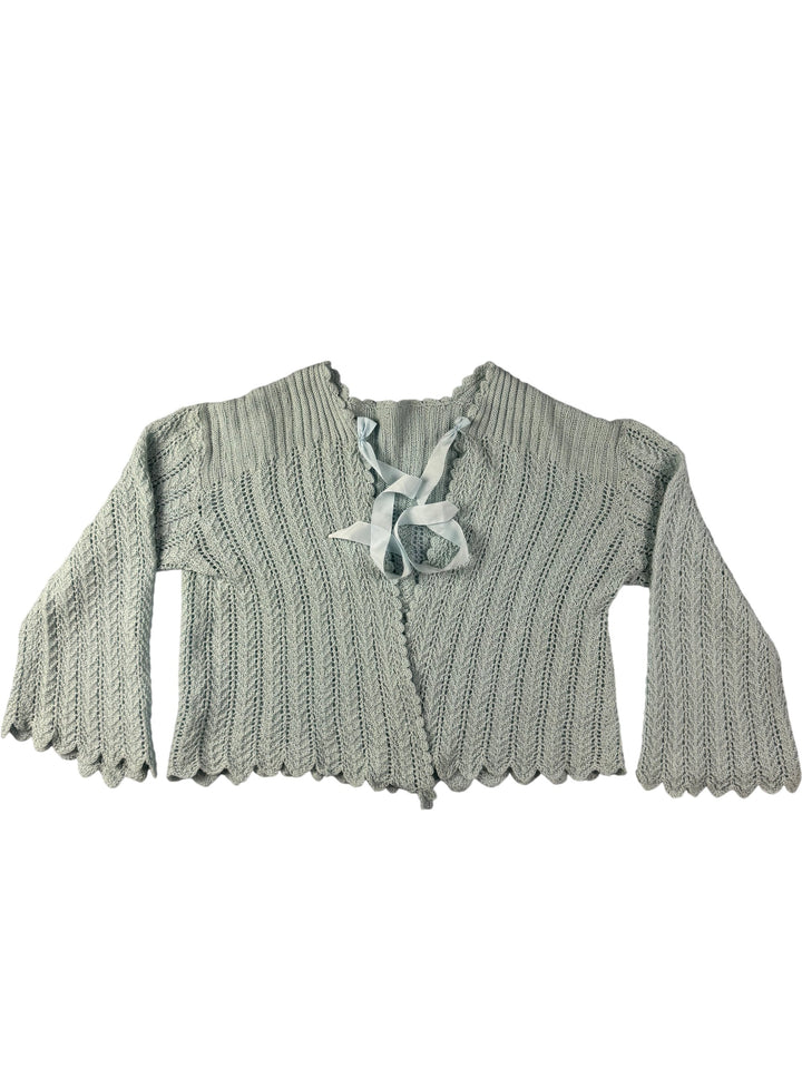 Light Blue Scalloped Knit bed jacket - XL - Think Vintage