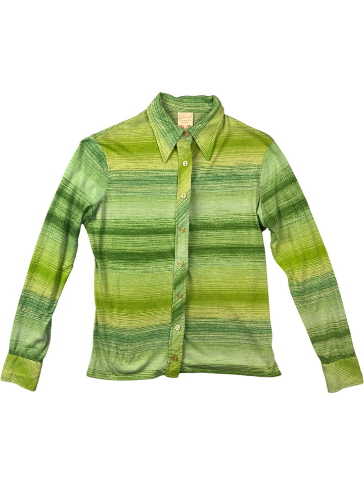 St Michael Green Striped Long Sleeved Shirt - Think Vintage