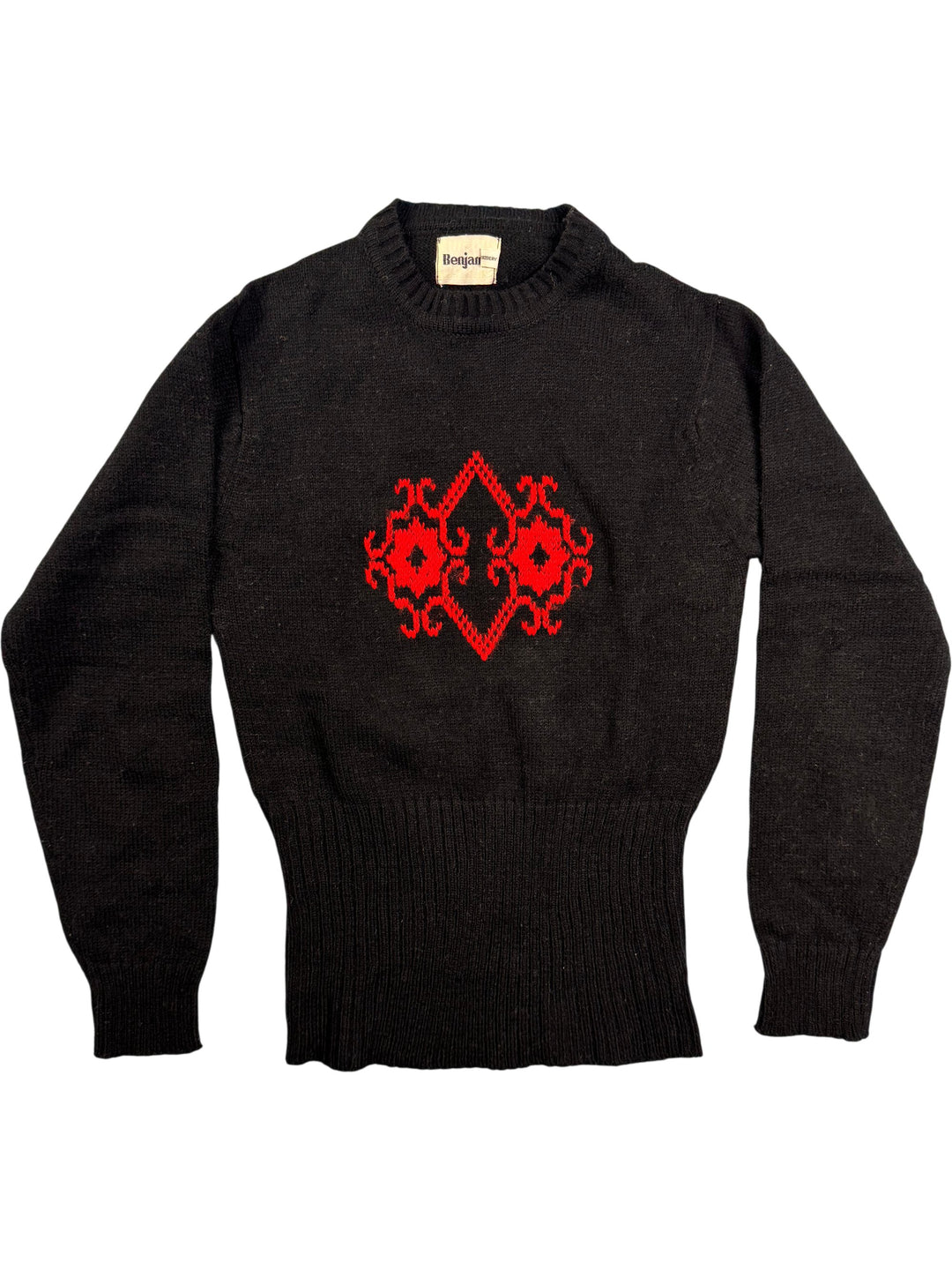Benjamin Black Wool Sweater with Red Pattern - XS - Think Vintage