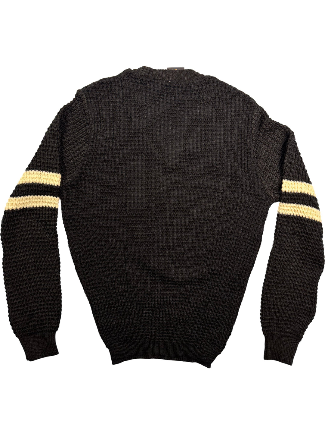 Daniel V-Neck Knit Sweater with Stripe Sleeves - S - Think Vintage