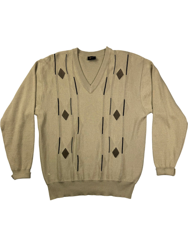 Gabicci Beige V-Neck Sweater - M - Think Vintage