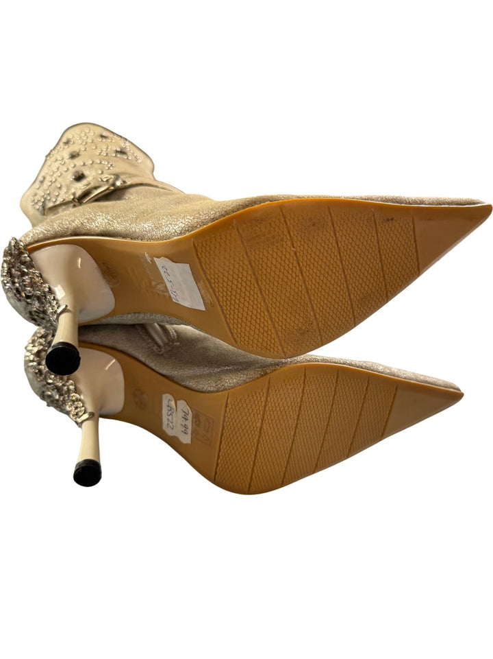 Embellished Knee-High Heeled Boots - SIZE 4