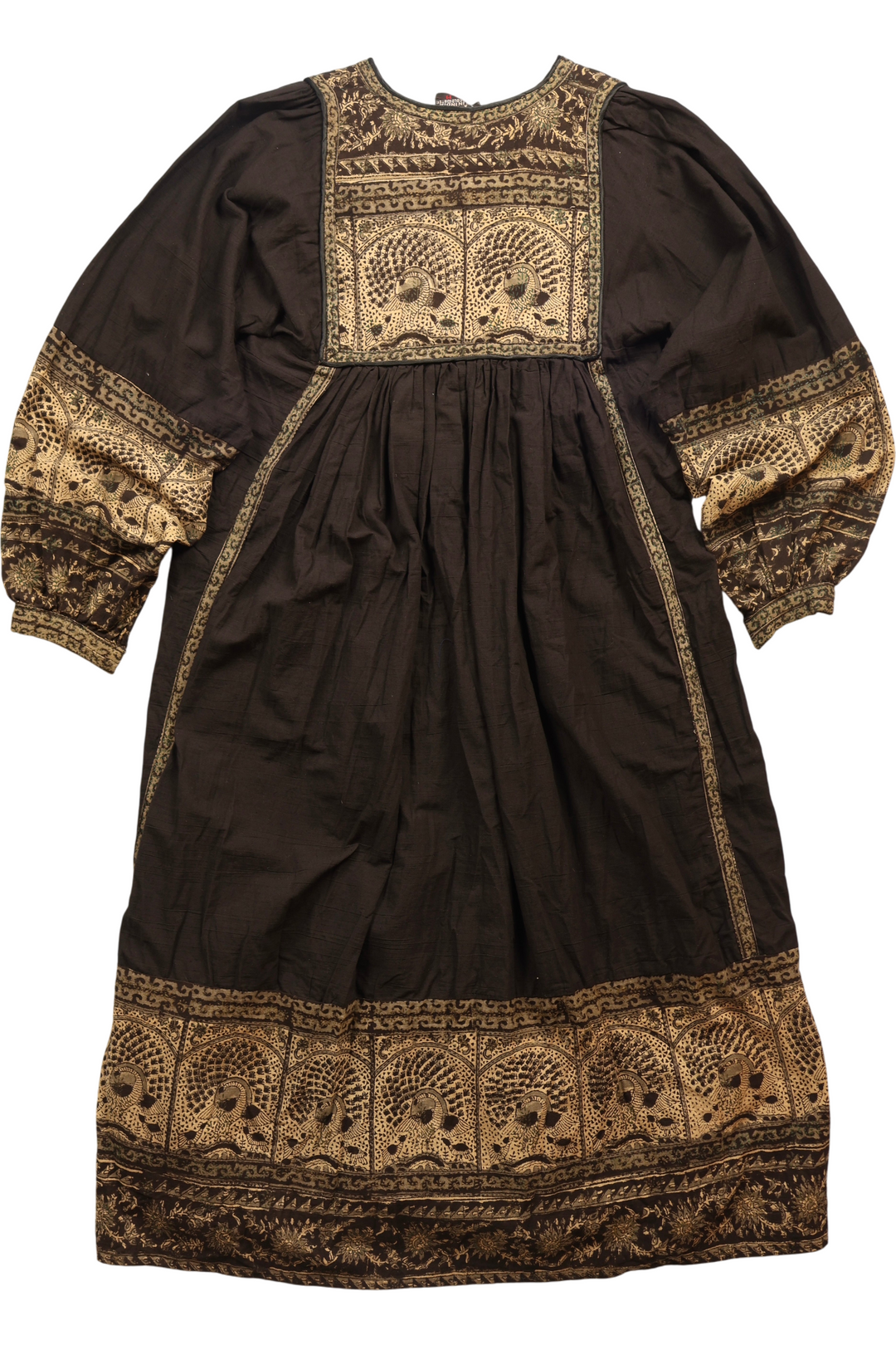Indian Cotton Peacock Print Dress - M - Think Vintage
