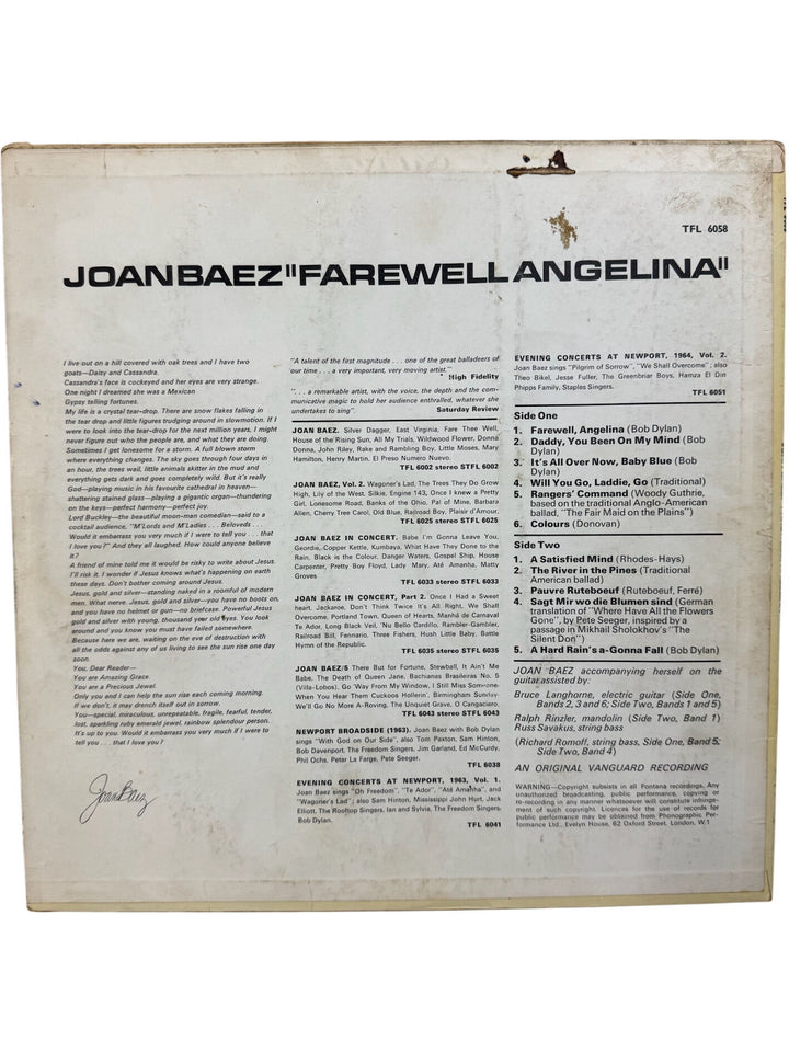 Joan Baez Farewell Angelina Vinyl Record - Fair
