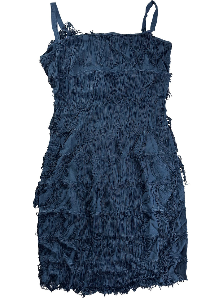 Black Fringe Sleeveless Mini Dress - S