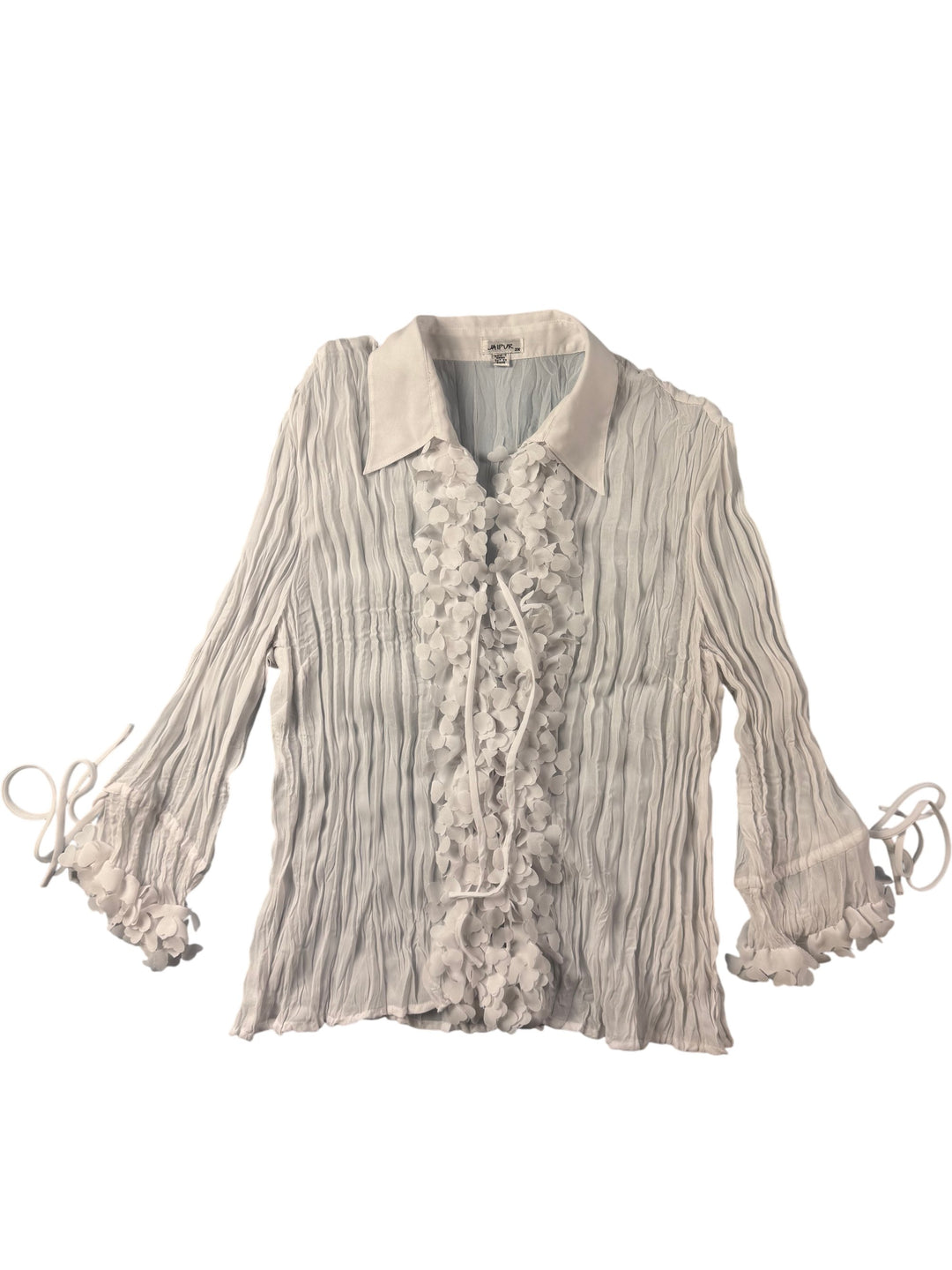 Jaipur White Floral Ruffle Blouse - Think Vintage