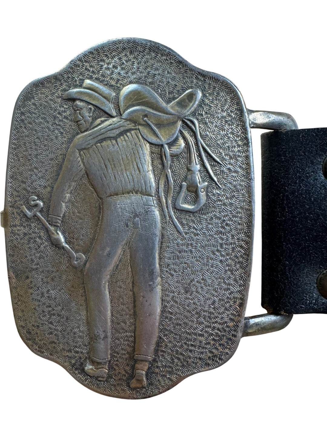 1970s Western Leather Belt with Engraved Buckle - W28-35