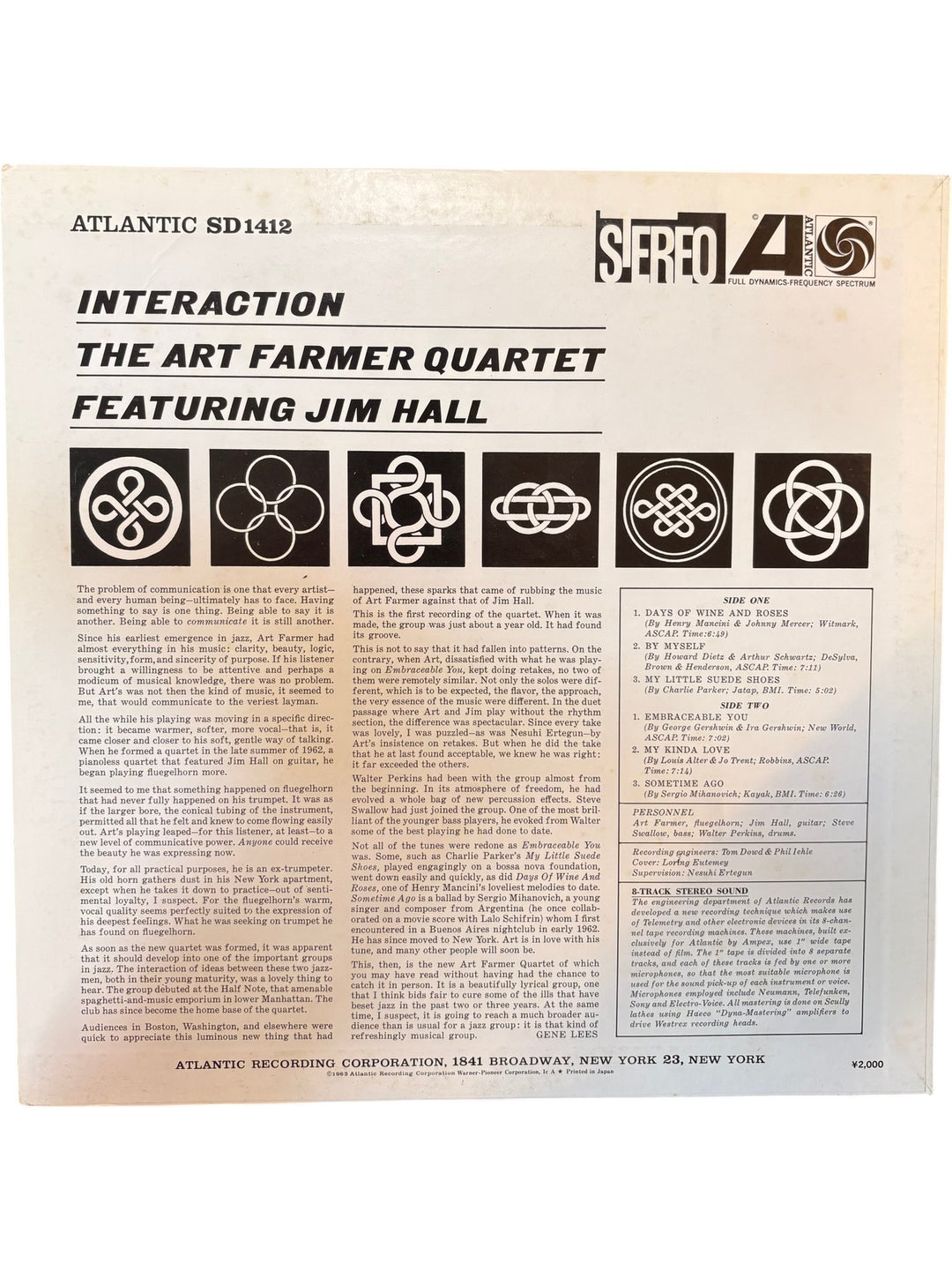 Art Farmer Quartet Featuring Jim Hall Interaction Vinyl - Fair/Good