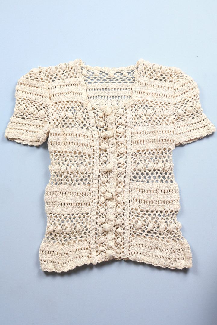 1960s Crochet Button Up Short Sleeved Top