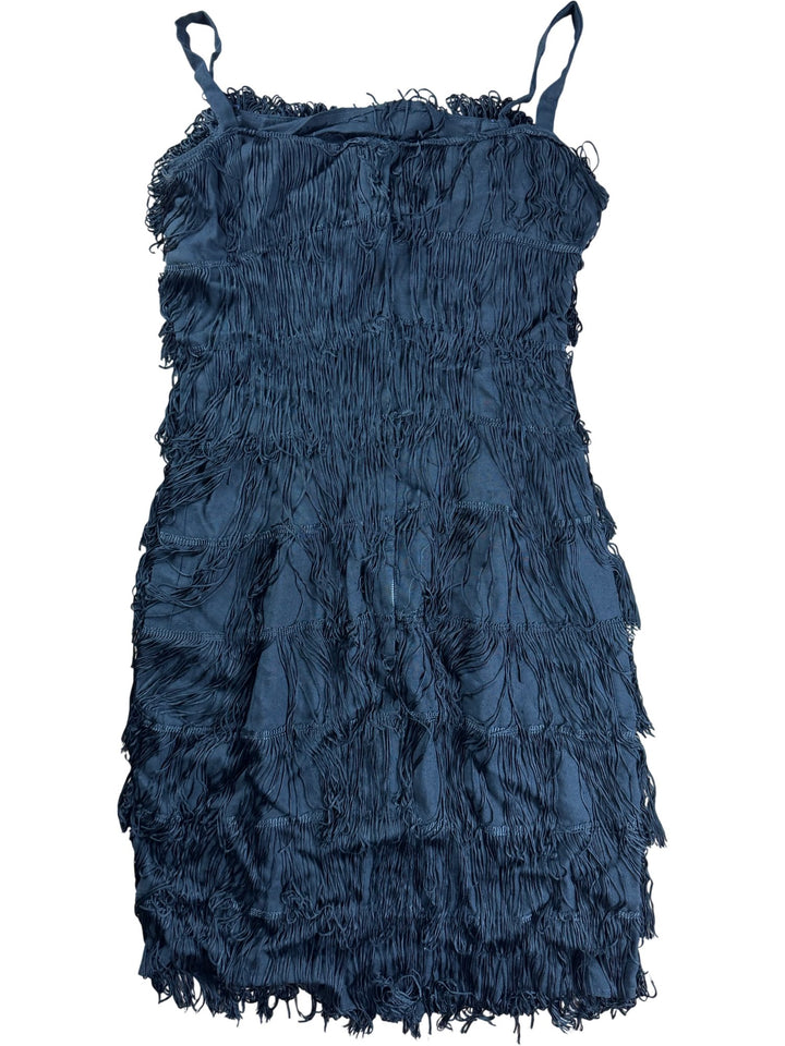 Black Fringe Sleeveless Mini Dress - S