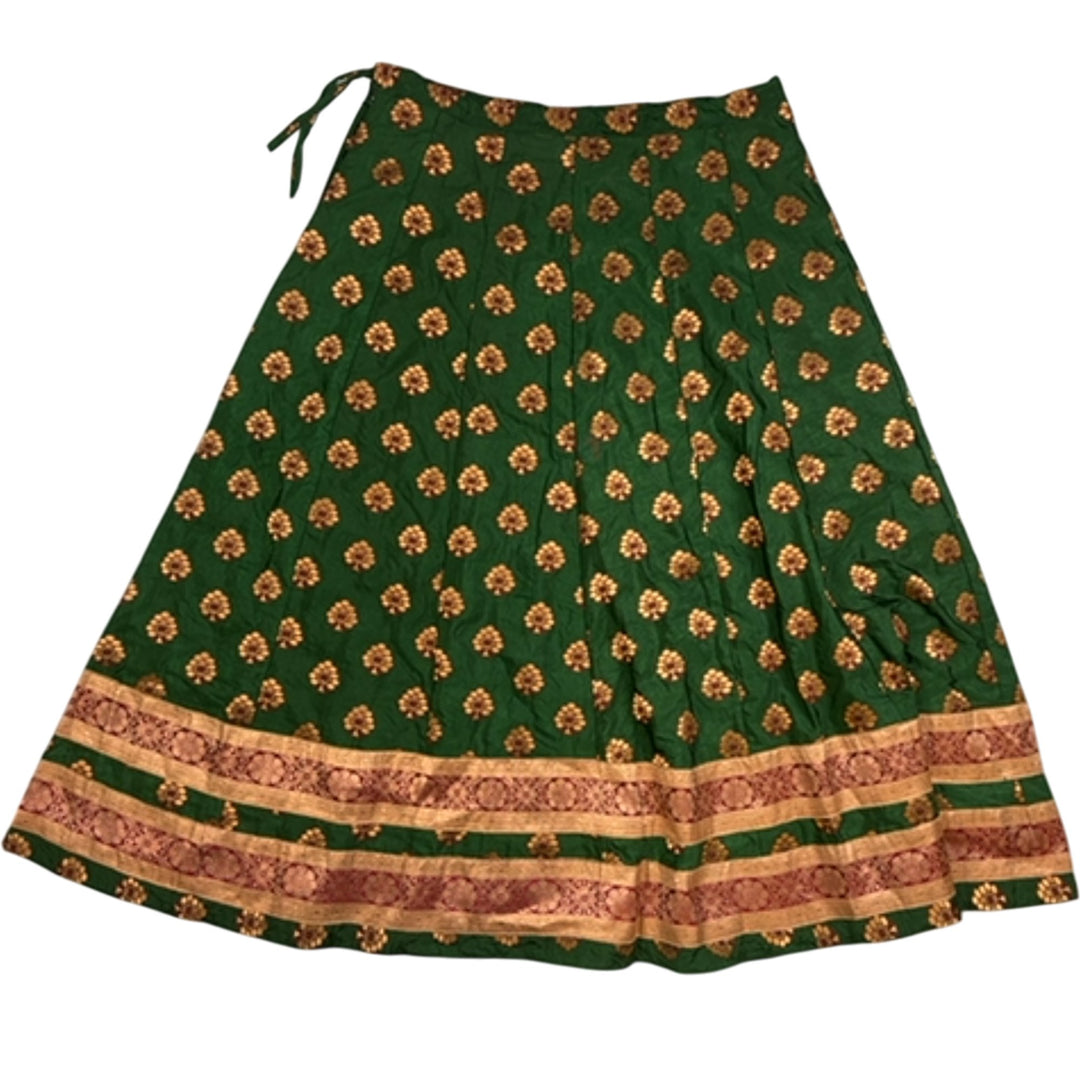 Traditional Green Floral Patterned Skirt - XL - Think Vintage