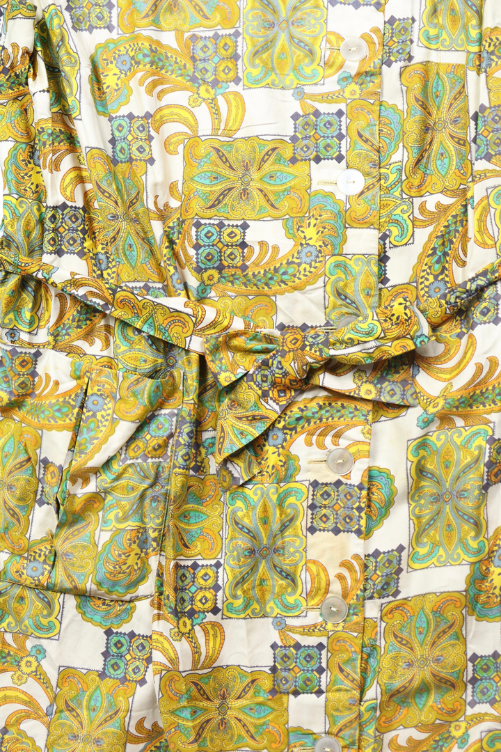 1970s Sleeveless Multicolor Patterned Dress - L - Think Vintage