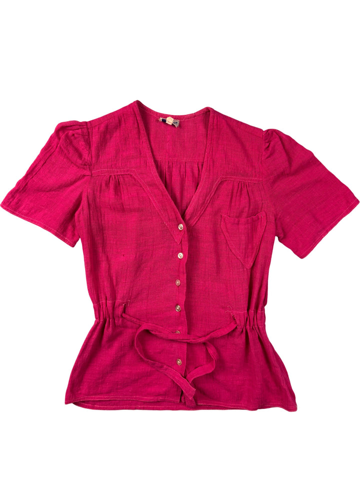 1970s Pink Cotton Short Sleeved Blouse