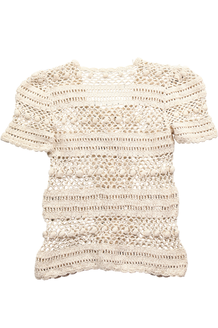 1960s Crochet Button Up Short Sleeved Top - XS - Think Vintage
