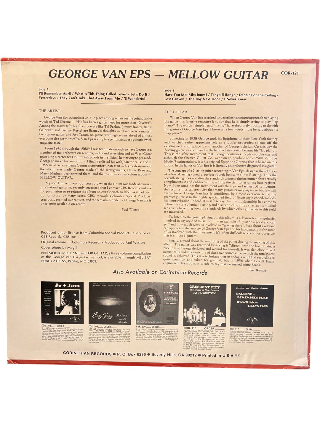 George Van Eps Mellow Guitar Vinyl Record - Fair