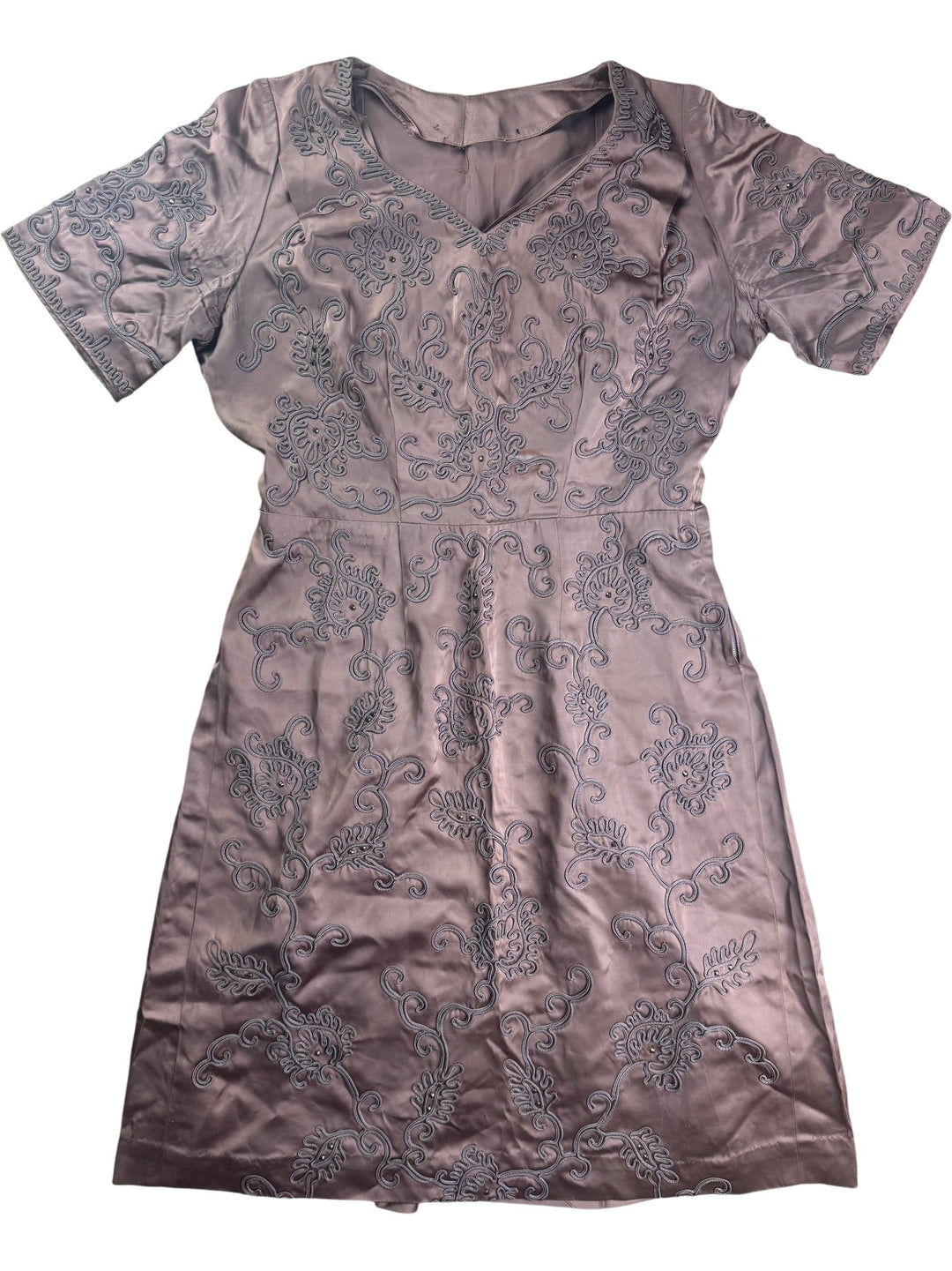 Brown/Purple Embroidered Short Sleeved Dress - M