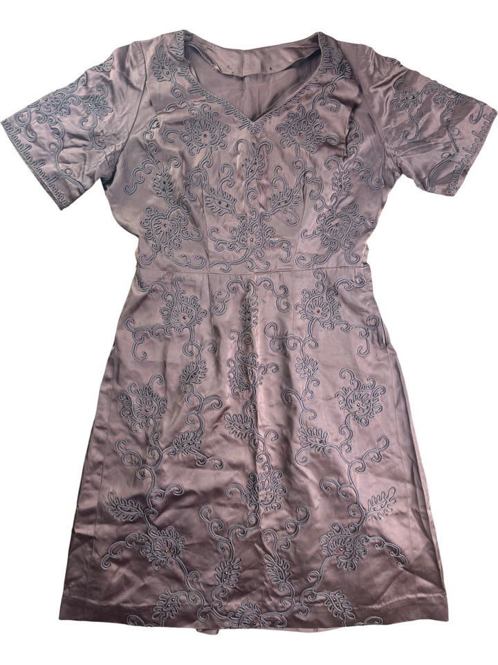 Brown/Purple Embroidered Short Sleeved Dress - M