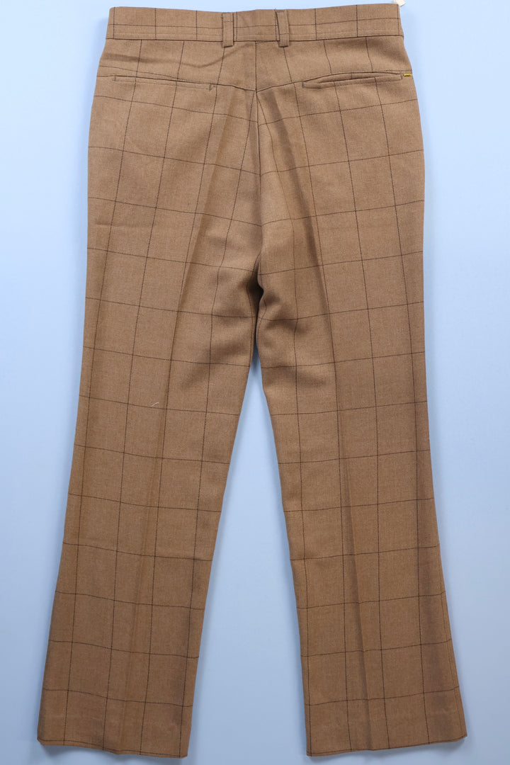 Vintage Straight Leg Trousers with Brown Checked Effect