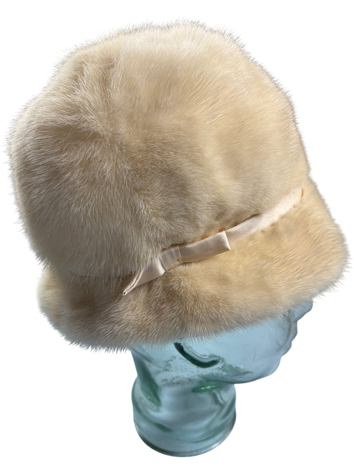 Mink fur Cream Hat - S