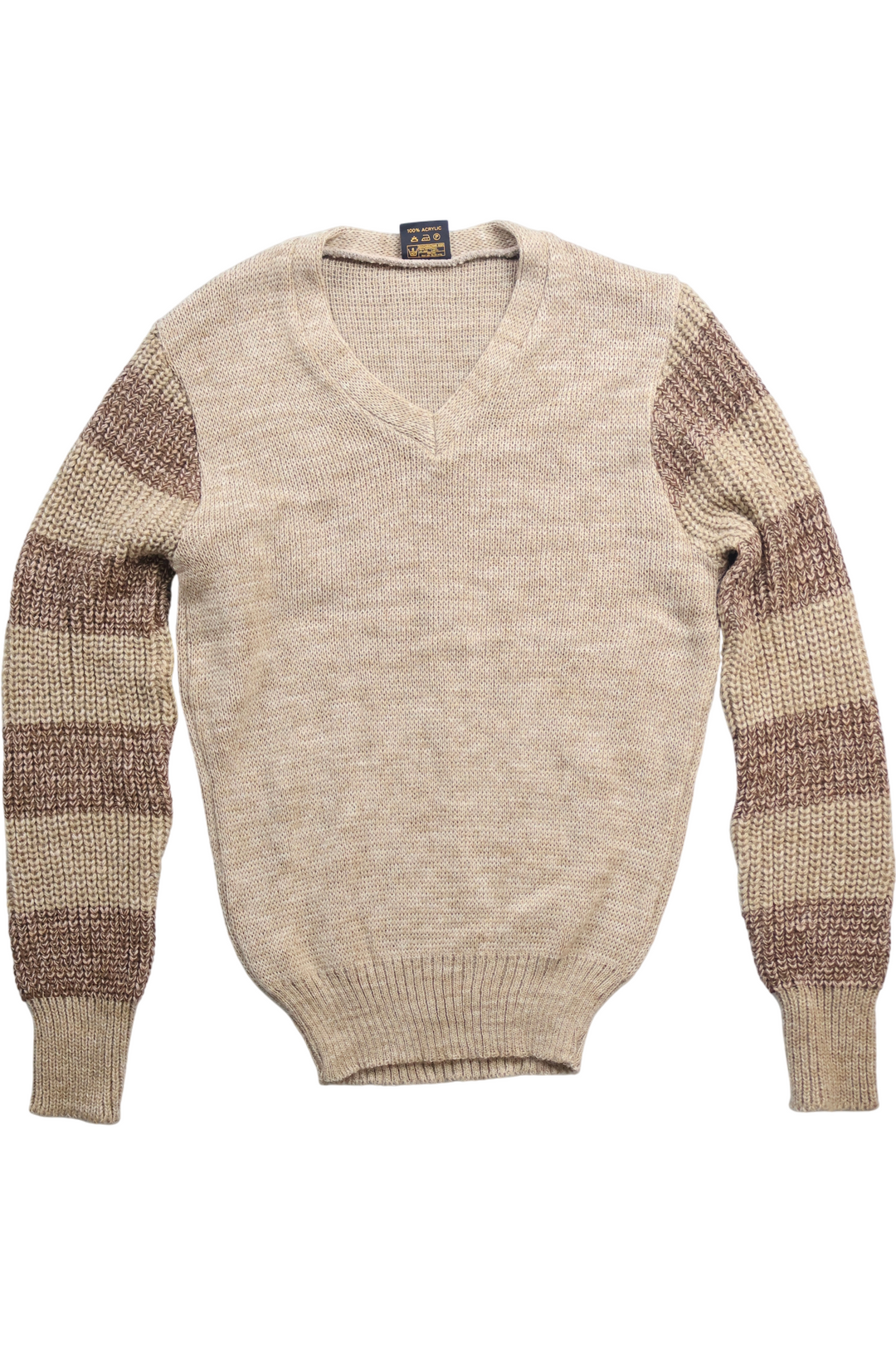 80's V-Neck Jumper Beige by Daniel - Think Vintage