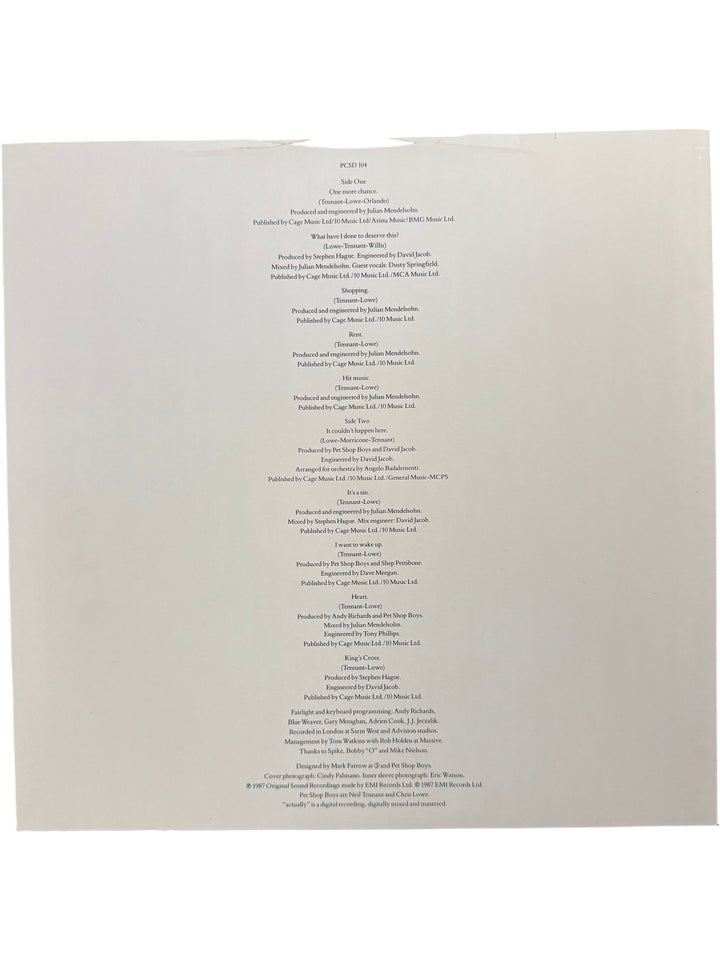 Pet Shop Boys Actually Vinyl Record - Think Vintage